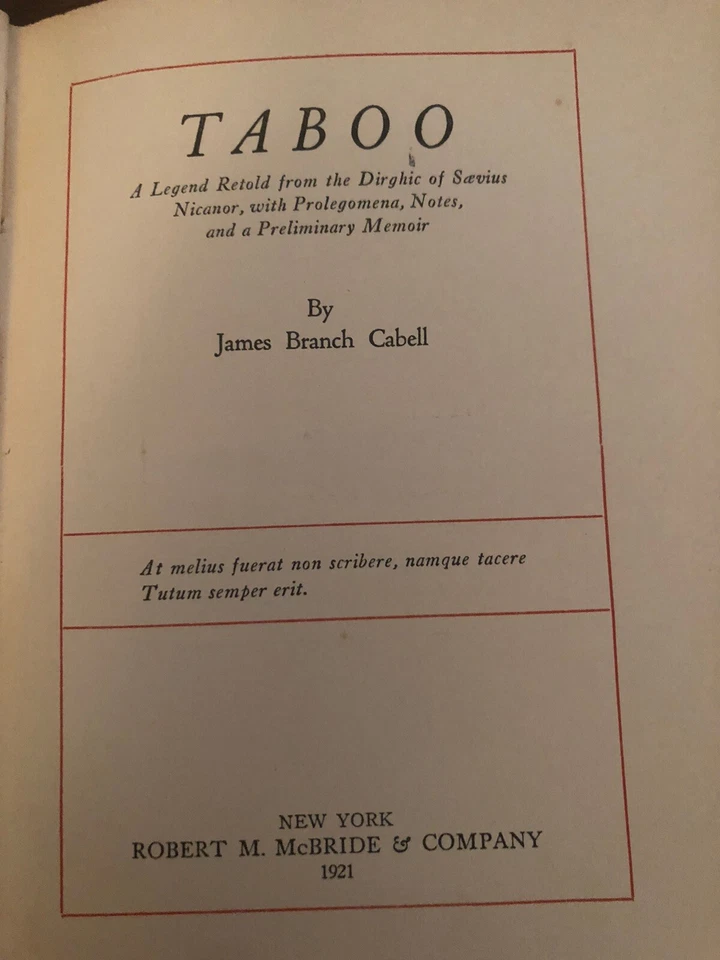 Taboo (1921) James Branch Cabell Limited Numbered William and Mary Virginia - Image 4 of 4
