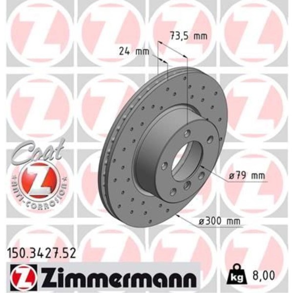 Zimmermann 2X Bremsscheibe Vorne Ø300 Mm InnenbelüFtet Gelocht FüR BMW 3Er-image