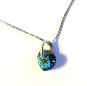 VINTAGE 925 SILBER AB TÜRKIS KRISTALL HERZ ANHÄNGER & SILBERKETTE HALSKETTE