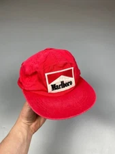 Vintage 80s 90s Marlboro Logo Red Cap Rare Streetwear Hat Men One Size Cotton