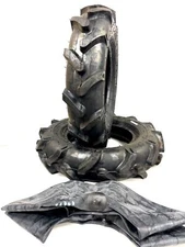 TWO ✅ 5.00-12 R-1 Lug Tractor Tires w/ Tubes 5x12 Heavy Duty Bar Tread 🚜🛞