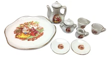 Vintage Miniature Tea Set Porcelain White Gold Trim Victorian Man Women 10 Pcs