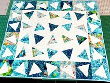 Quilt Handmade Machine Quilted 47"x55" New Unused White Blue Triangles