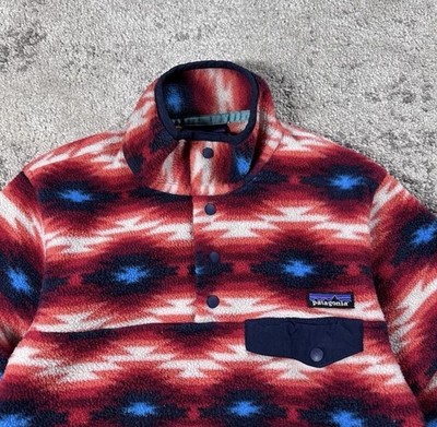 Patagonia Synchilla Fleece Pullover Sweater XS Red Blue Geometric