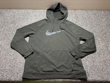 Nike Hoodie Mens Large Olive Green Dri-Fit Pullover Training Sweatshirt CZ2425