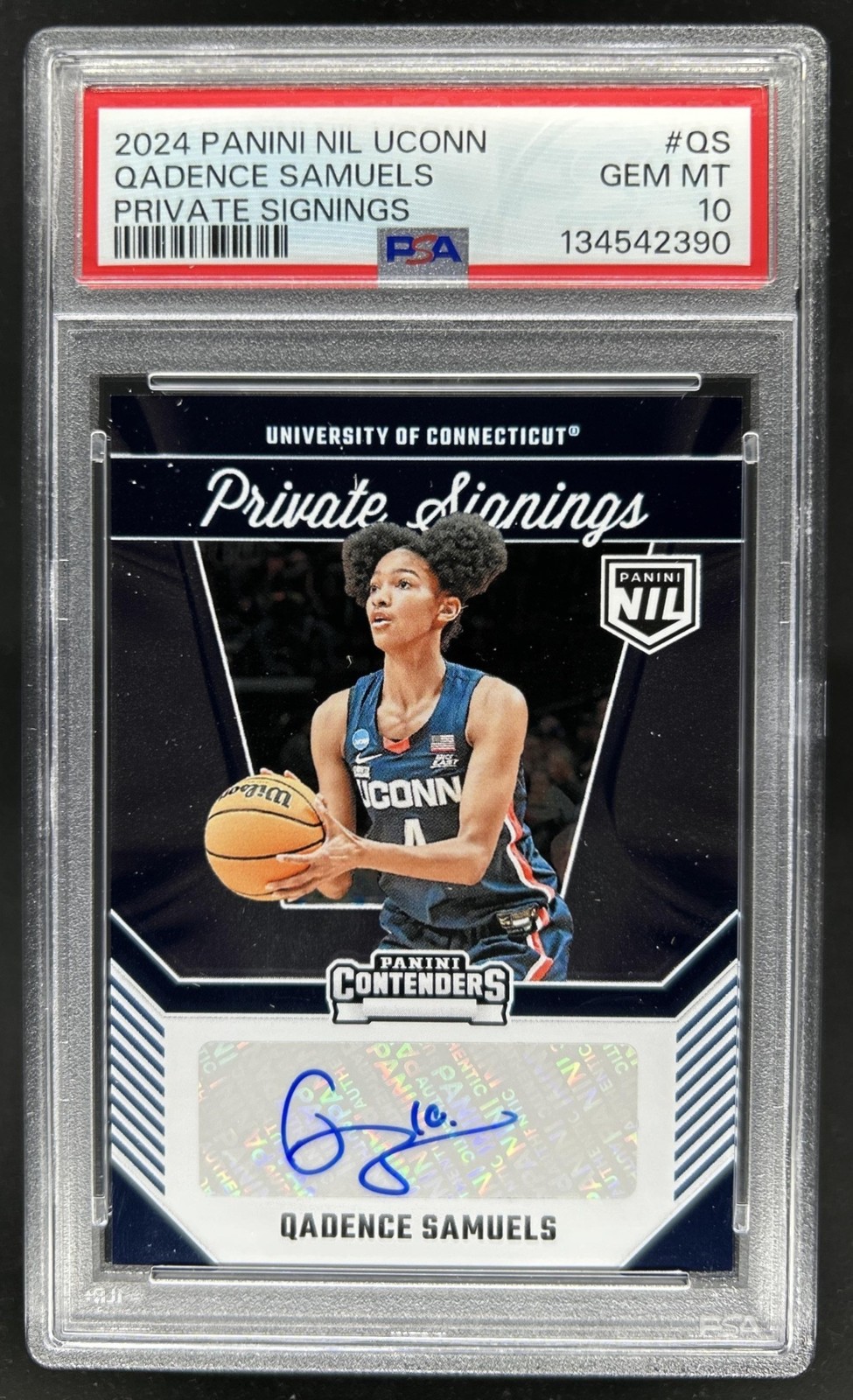 2024-25 UConn Basketball NIL Qadence Samuels Private Signings Auto #QS PSA 10