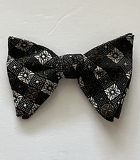 Vintage Clip-On Bow Tie Patent Clasp Co USA Black Brown Cream Woven 50s 60s