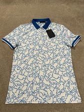 G/Fore Golf Shirt Mens Small White Blue Stars Tech Jersey Performance Polo USA