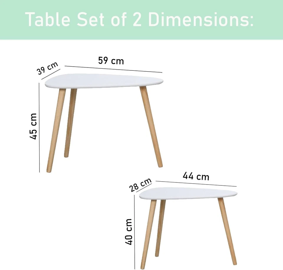 White Nesting Coffee Table Set 2 Side Tables Living Room Bedroom Space Saving - Image 3 of 4