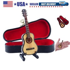 Wooden Miniature Guitar with Stand and Case Mini Musical Instrument Guitar Re...