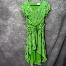 CIEBON Palmina Metallic Leaf Print High-Low Dress Size S Green Whimsical Fairy