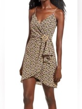 Altar'd State Row A O-Ring Floral Wrap Dress Black Pink Yellow 26W37394RY M