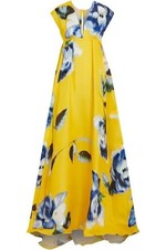 NWT $7990 Carolina Herrera Sequin Embellished Floral Organza Gown Yellow Size 4