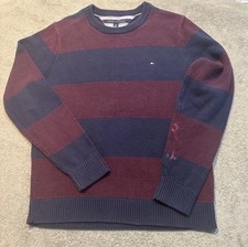 Tommy Hilfiger Sweater Mens Large Navy Blue And Red Crewneck Pre-Owned READ