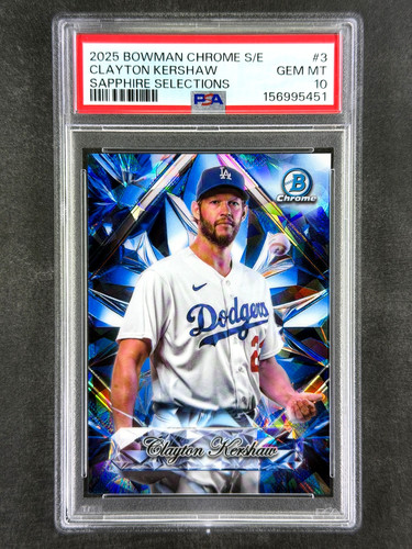 2025 Bowman Chrome Sapphire #3 Clayton Kershaw Sapphire Selections PSA 10 Gem