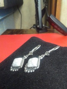 925 Southwest style Howlite lever back dangle earrings marked Q.T.O, 1 1/4" long