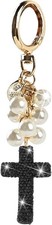 Black Bling Car Keychain with Pearl and Crystal Rhinestones, Cros Color: Black