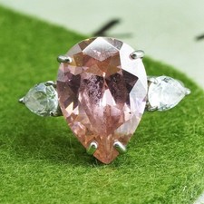 Size 6.75, vtg Sterling 925 silver fashionable ring with teardrop pink crystal