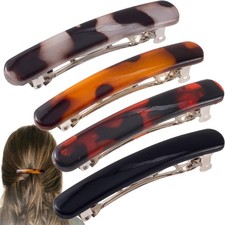 4 PCS Small French Hair Barrettes, 2.5 Inch, 4 Colors 4 Colors, Curved Oval