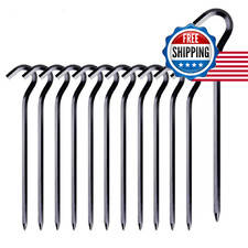 12x 7" Aluminum Tent Stakes Pegs w/ Hook - Hexagon Rod for Hard Ground