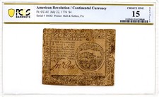Continental Currency Fr#CC-41 July 22, 1776 $4 PCGS F-15 *Scarce Issue*