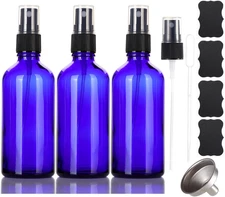 3.4 Oz Glass Blue Spray Bottles,Small Empty Fine Mist Refillable Travel Spray Bo
