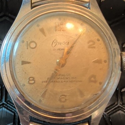 Onsa 17 Jewels Manual Wind Analog Watch Shock-Resist Beige Dial 33mm SS