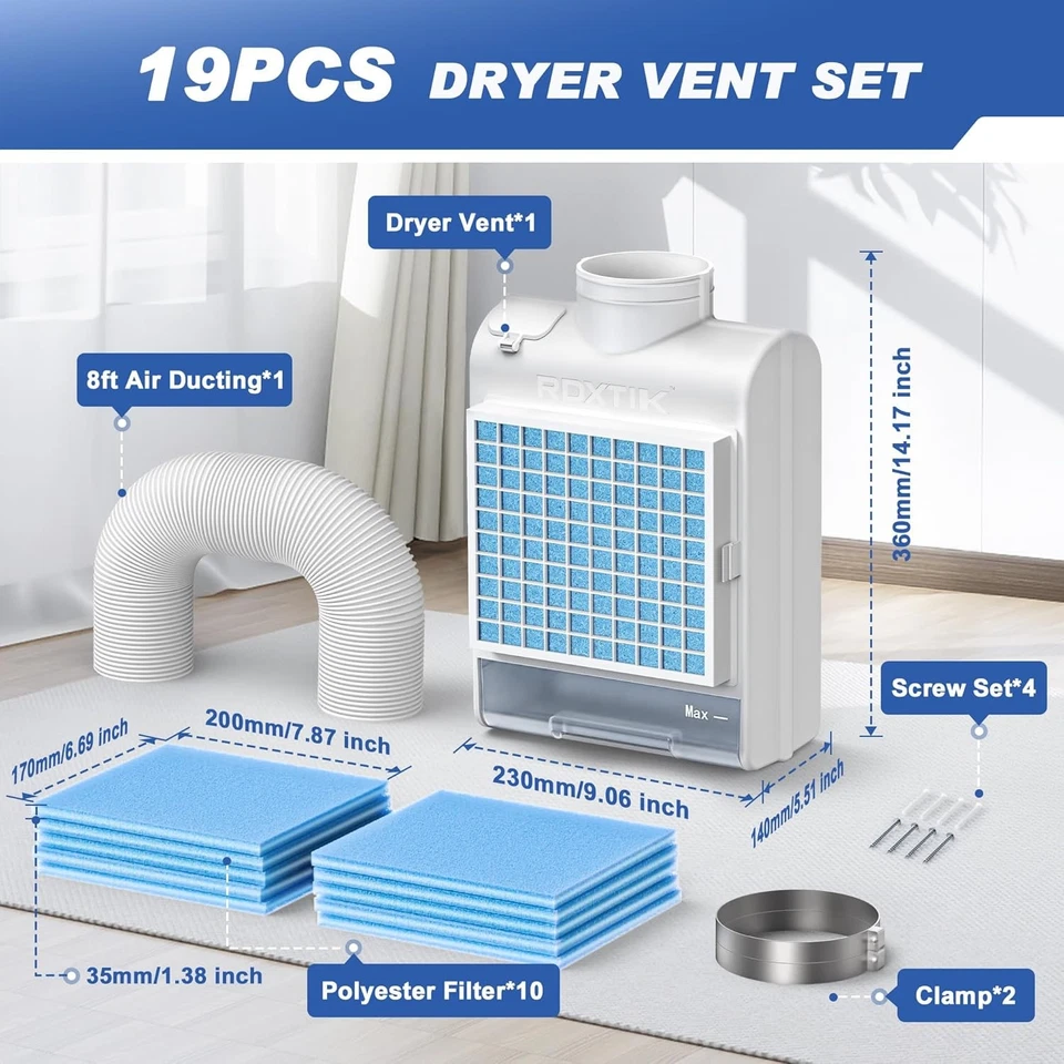 3-In-1 Indoor Dryer Vent Kit, 10 Pcs Polyester Filters for 4 Layer Purification - Image 3 of 4