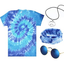 Norme 4 Pcs Halloween Hippie Costume Set Include Tie Dye T Shirt Large, Blue