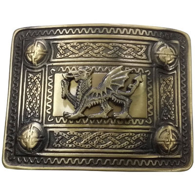 SH Scottish Kilt Gürtelschnalle Walisischer Drache antikes Finish Highland keltische Schnallen