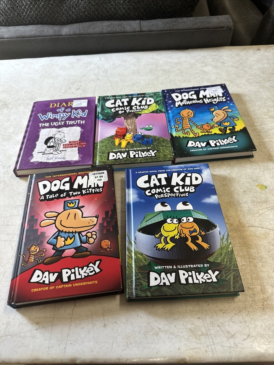 DOGMAN,CAT KID,DIARY of WIMPY KID BOOK LOT Of 5 Hardcover