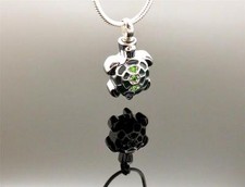 Green Diamond cz Turtle Memorial Keepsake Cremation Pendant Tortoise Jewellery