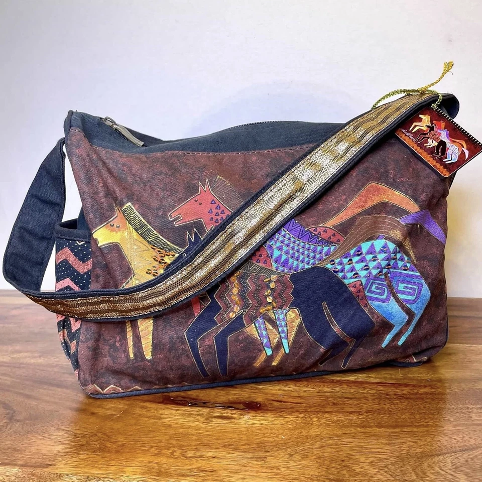 Laurel Burch лошадей Messenger сумка с короткими ручками коллекционный темно-красный черный - Изображение 4 из 4