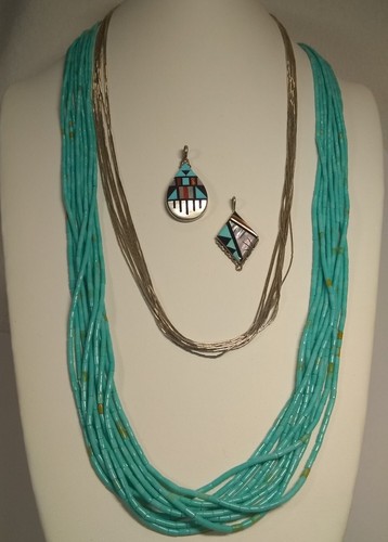 Lote de Collar con Incrustación de Plata Coral Turquesa Zuni Fenton Luna 10 Hebras Liqd Heishi - Imagen 11 de 22