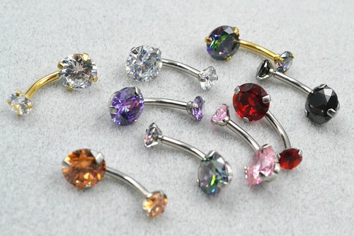 50pcs 14G Navel Ring Belly Bar Button Barbell Shine CZ Surgical Steel Piercing - Picture 2 of 2