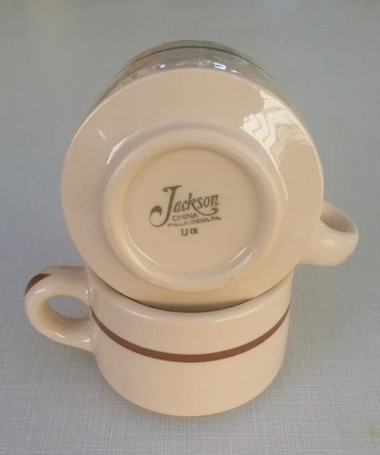 2-Vtg Jackson China Resturant Ware/ Diner-Squat Slant Style Coffee Mugs/Cups