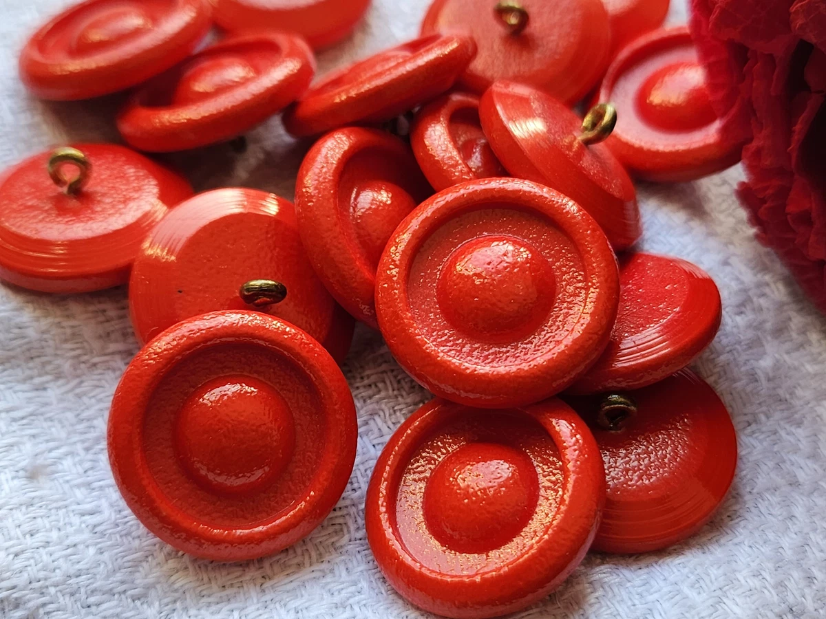 Lot De 6 Gros Boutons Couture Rouge Nacré 35 Mm - Occasion Pour Créations