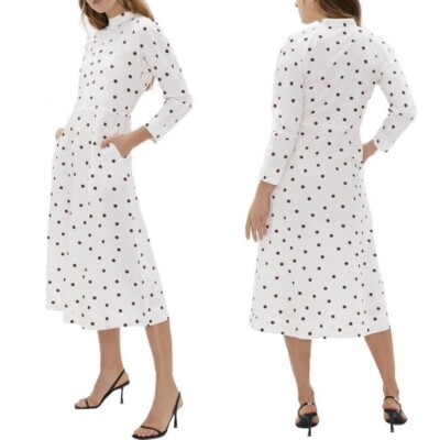 Ganni Polka Dot Print Cotton Poplin Midi Dress Pockets EU Sz 34 US Sz 2 NWT  | eBay