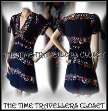 Kate Moss Topshop Floral Black Ditsy Summer Tea Dress WW2 1940s Landgirl UK 8 36