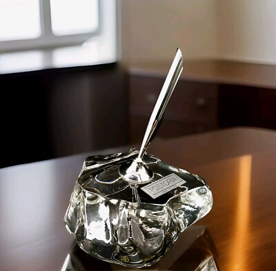 Vintage FOSTORIA Rare Crystal Glass Pen Holder Ice Berg Paperweight