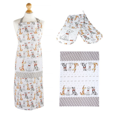 Schürze Ofenhandschuhe Geschirrtuch Hund 3er Set Küche Kochen Geschenk Hundeliebhaber Damen Herren