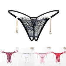 2 Pack Lot Sexy Womens Lace Thongs G-string Crotchles Panties Pearl Underwear