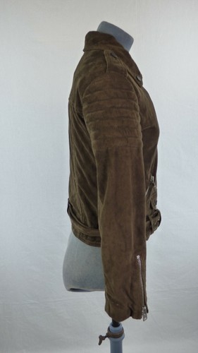 All Saints Womens Goat Leather Jacket Hitchen Biker Brown Khaki Size UK 8 EU 36 - Picture 6 of 12