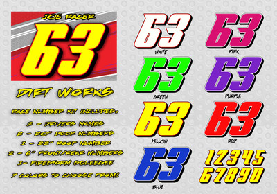 Race Car Numbers The Dirt Works Decal Kit Package Late Model, Modified
