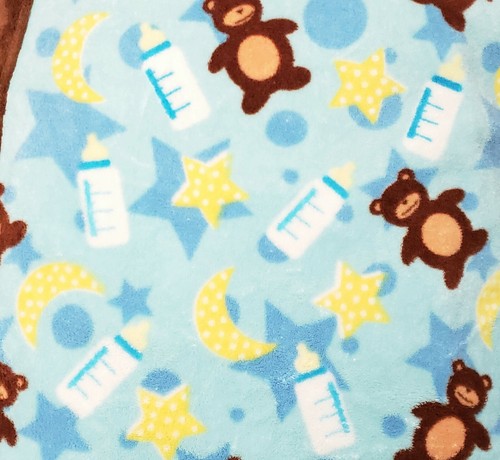 Northpoint Baby Blue Blanket Brown Trim Bears Baby Bottles Yellow Stars Moons - Picture 6 of 8