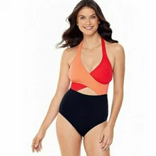 Eco Beach Swim Wear Bathing Suit One Piece Womens Large Wrap Front Cut Out