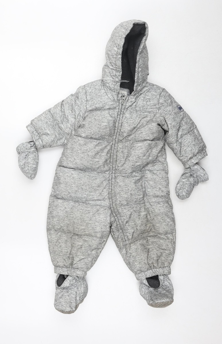 Gap Baby Grey Puffer Jacket Snowsuit Size 9-12 Months Zip With Mittens  Shoes
