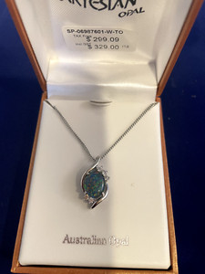 Authentic Genuine Australian Triplet Opal Necklace White Gold Plated on Sterling Silver