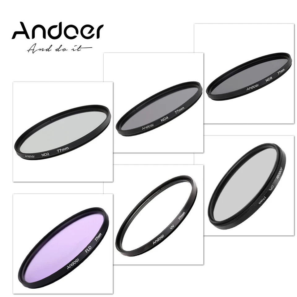 Andoer 77mm Lens Filter Kit UV+CPL+FLD+ND(ND2 ND4 ND8) for Nikon Canon DSLR O4G9 - Image 2 of 4