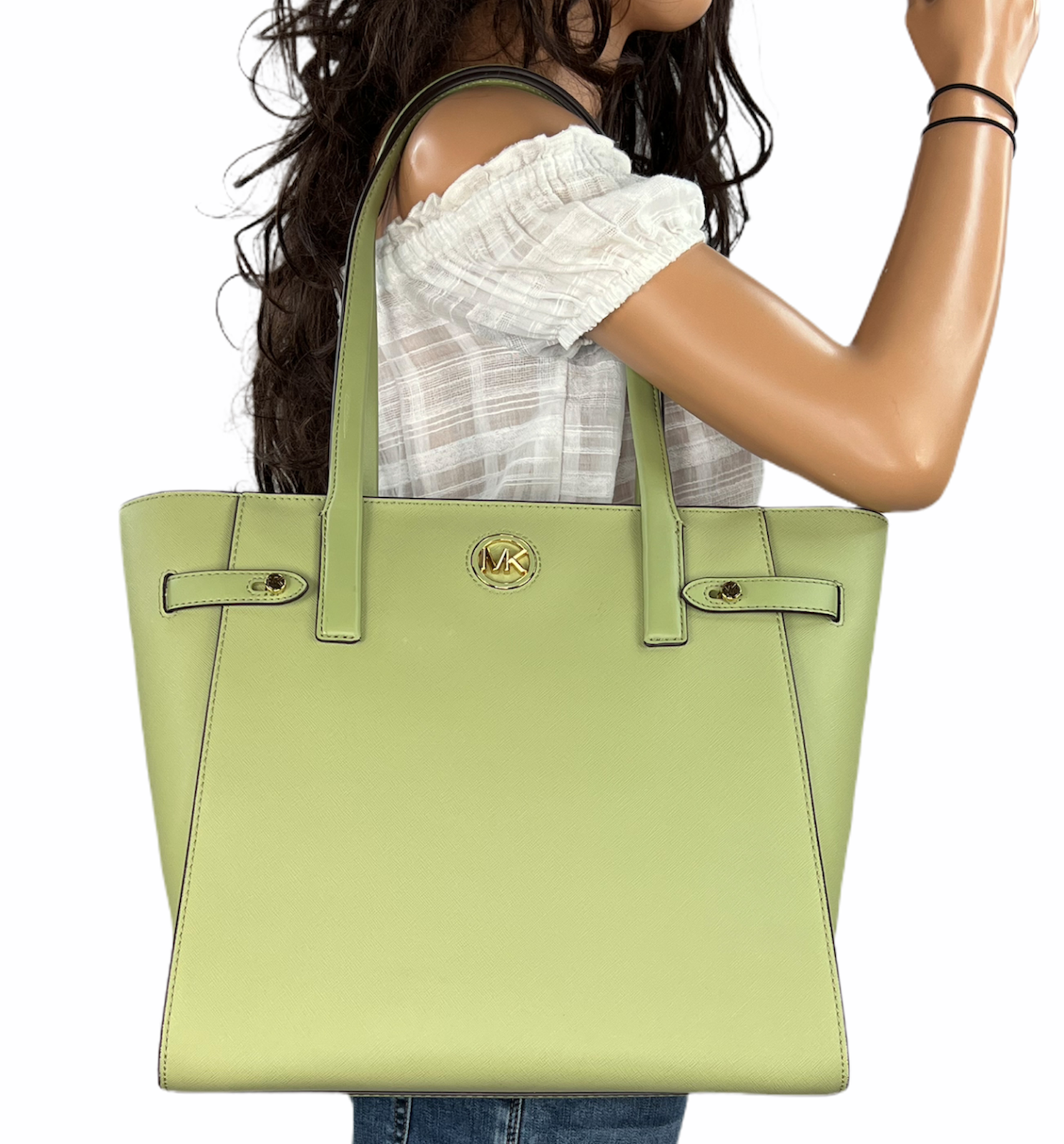 Michael Kors Carmen Large Light Sage Saffiano Leather North South